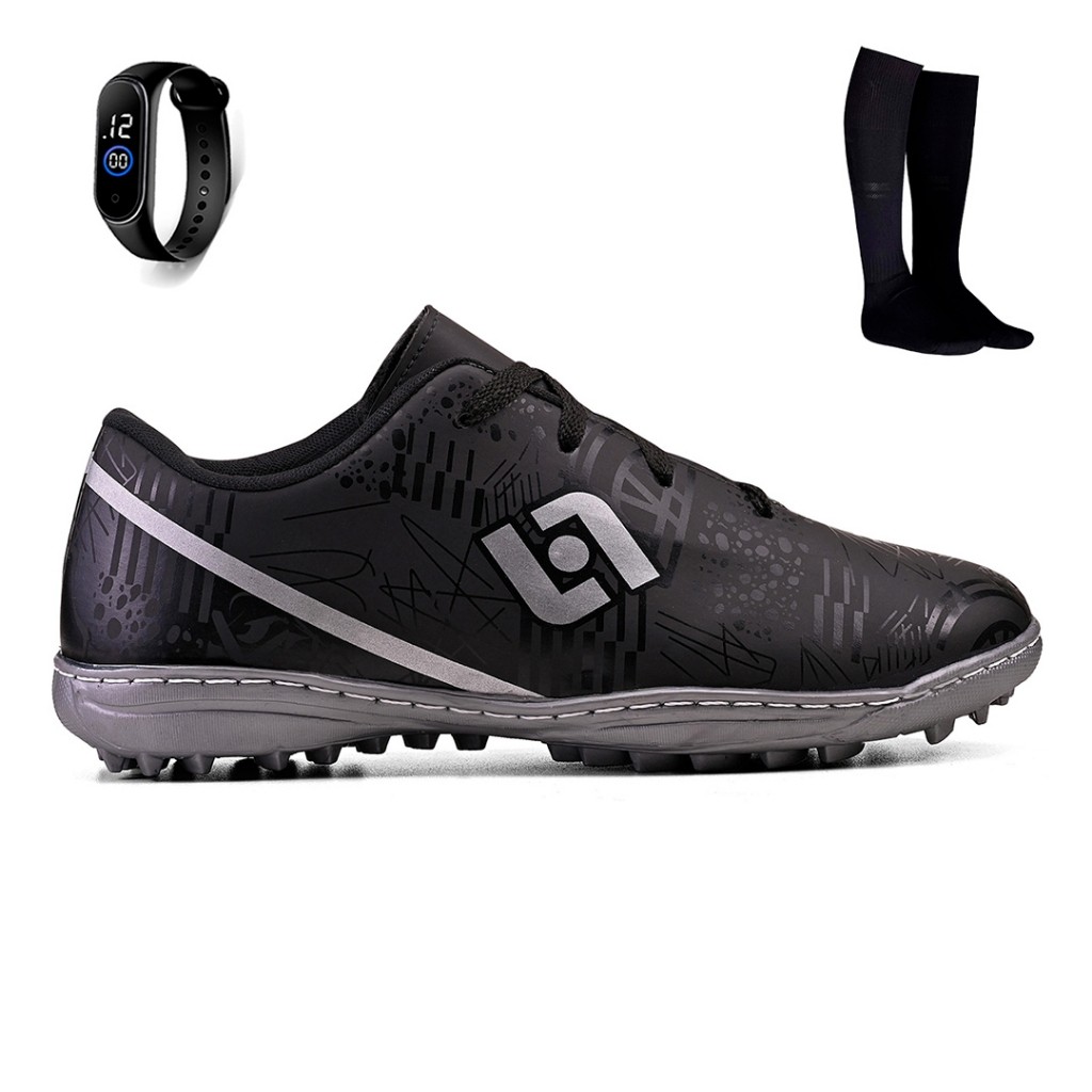 Kit Chuteira Infantil Society Costurada Futebol Light + Meiao e Relogio