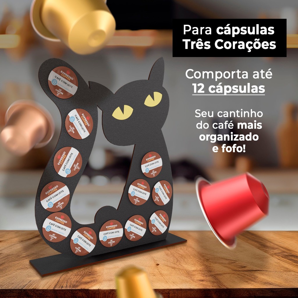 Porta Cápsulas  Gatinho MDF Corte Laser Impressão UV Organizador Café Comporta Até 12 Capsulas