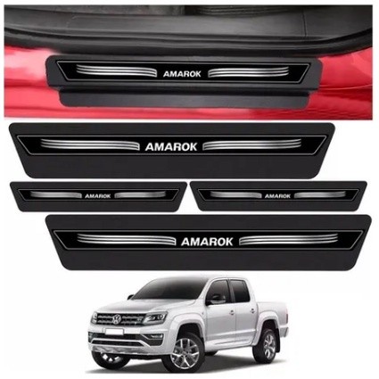 Kit 8 Peças Soleira Adesivo Porta Amarok 2010 2011 2012 2013 2014 2015 2016 2017 2018 2019 - Preto