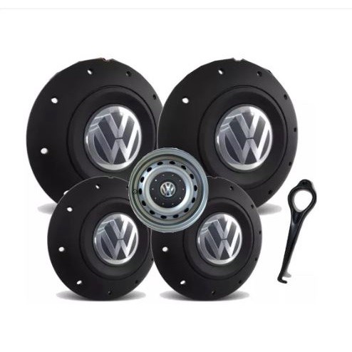 Jogo Calota Centro P/ Roda Ferro Vw MOD Amarok Aro 14/15-Gol G3a6-Voyage G5e6-Saveiro G3a6 etc + 4 Adesivos de brinde