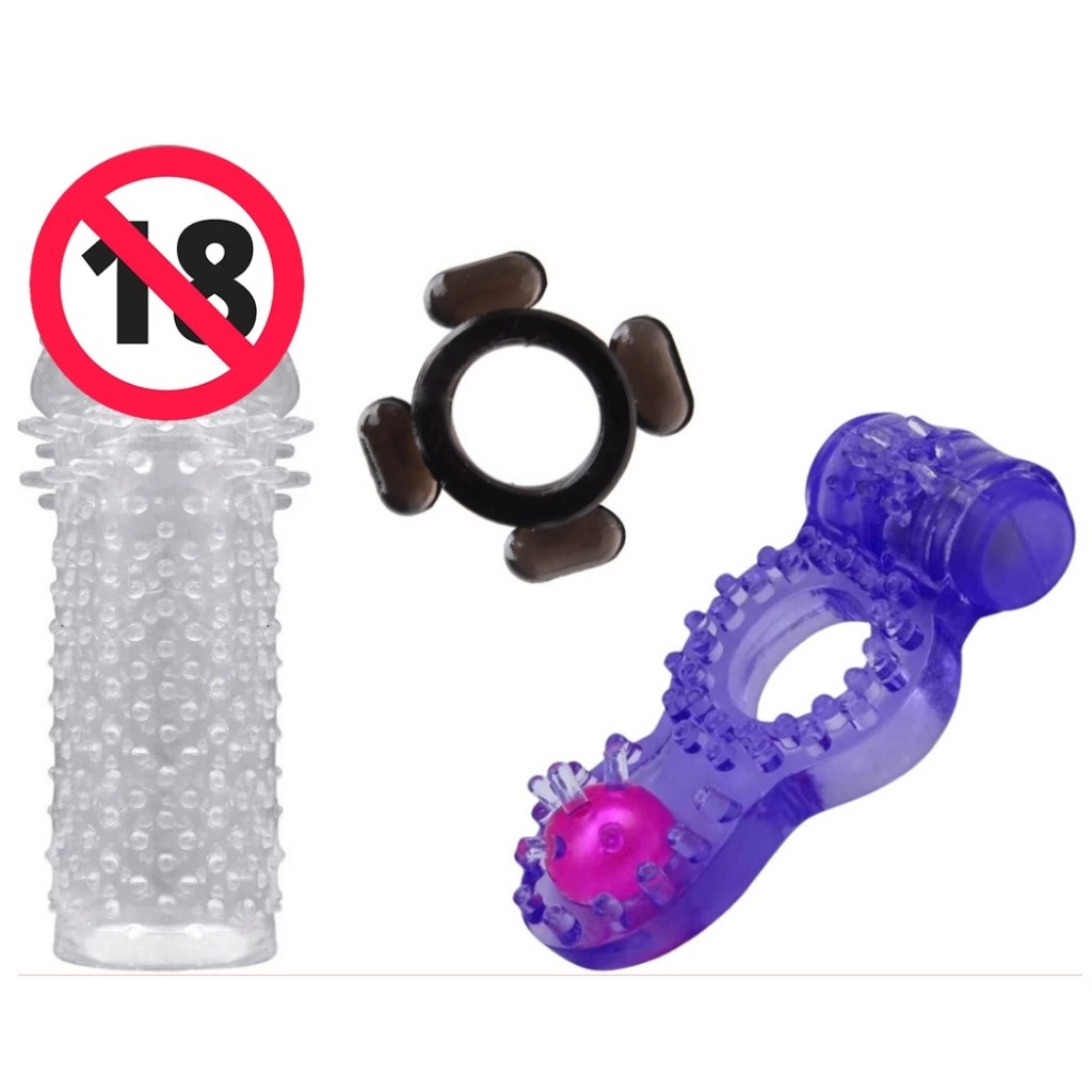 KIT Masculino SEX SHOP Preservativo Reutilizável CAPA PENIANA + Anel Peniano + Super Anel Peniano
