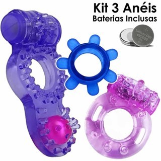 KIT 3 Anéis Vibrador Prolongador Masculino Anel Peniano Erótico Vibro Sex Shop