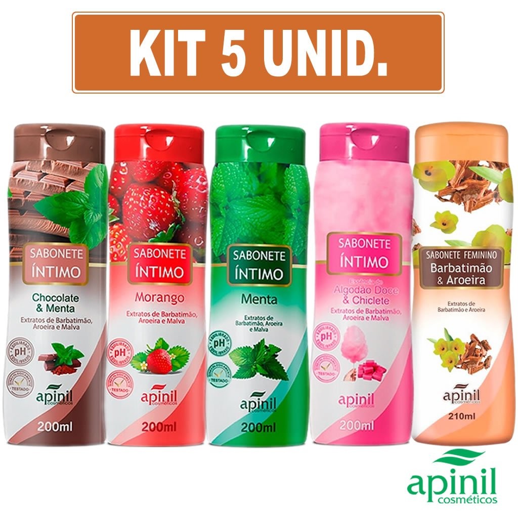 KIT 5 Sabonete Corporal Líquido Íntimo Apinil Fragrâncias Sortidas