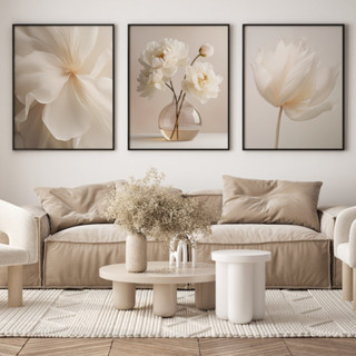 Quadro Decorativo Grande Para Sala De Estar Cabeceira Flores Brancas Delicadas Com Moldura em Oferta na Shopee