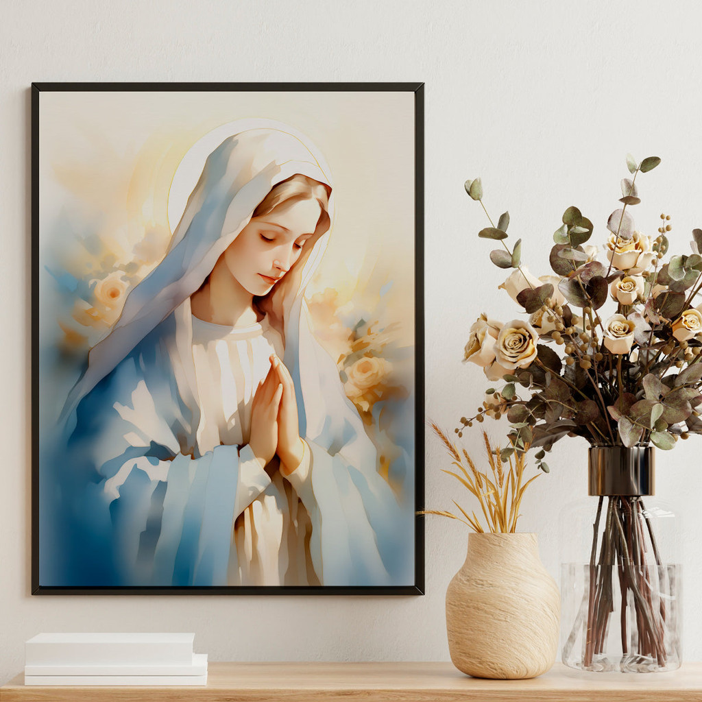 Quadro Decorativo Religioso Maria Nossa Senhora Cantinho Da Oração Com Moldura