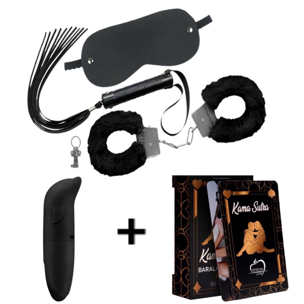 Kit Sado Fetiche Jogo Erótico Kama Sutra + Algemas Pelúcia + Chicote + Golfinho Ponto G + Tapa Olhos em Oferta na Shopee