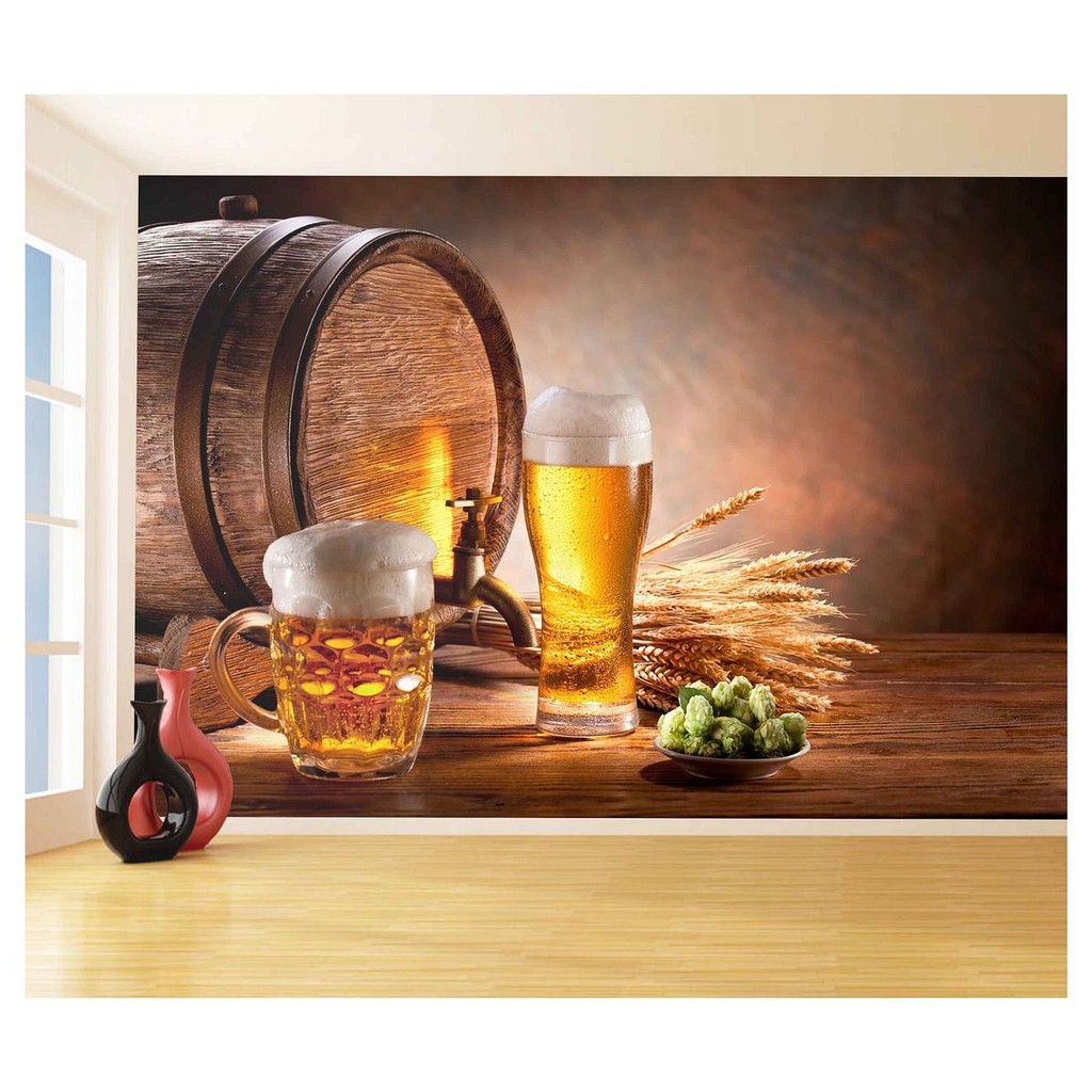 Papel de Parede - Adesivo de Parede Decorativo Cerveja bebida barril Lupulo 3D m² AL60