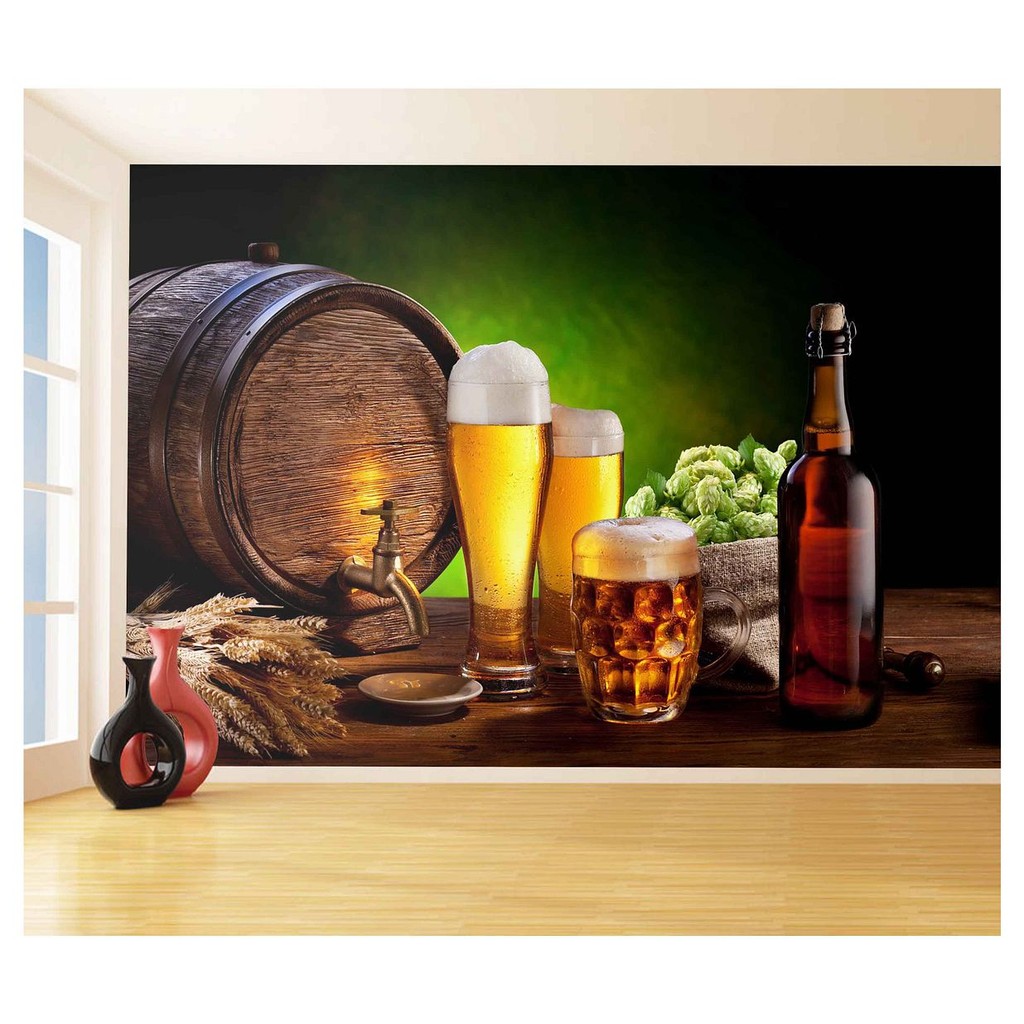 Papel de Parede - Adesivo de Parede Decorativo Cerveja bebida barril Lupulo 3D m² AL63