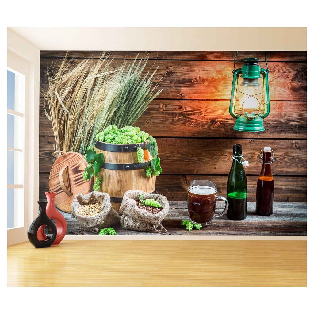 Papel de Parede - Adesivo de Parede Decorativo Cerveja bebida barril Lupulo 3D m² AL65