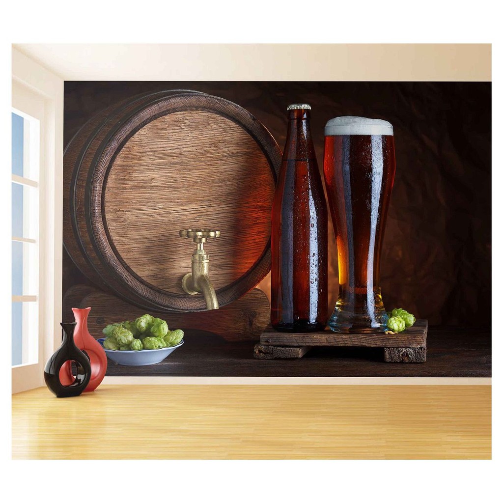 Papel de Parede - Adesivo de Parede Decorativo Cerveja bebida barril Lupulo 3D m² AL67