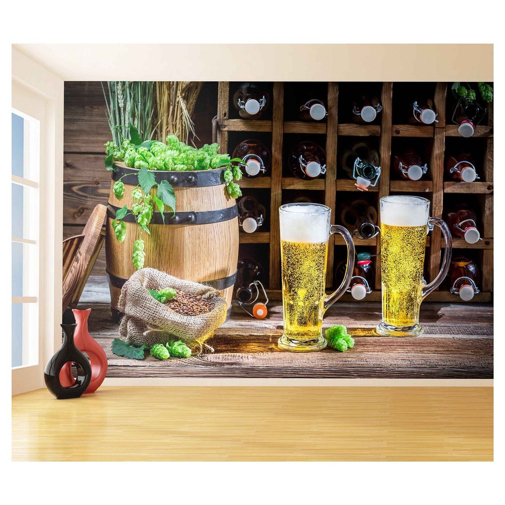 Papel de Parede - Adesivo de Parede Decorativo Cerveja bebida barril Lupulo 3D m² AL68