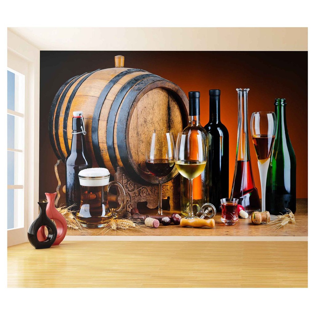 Papel de Parede - Adesivo de Parede Decorativo Barril Vinho cerveja bebidas 3D m² AL73