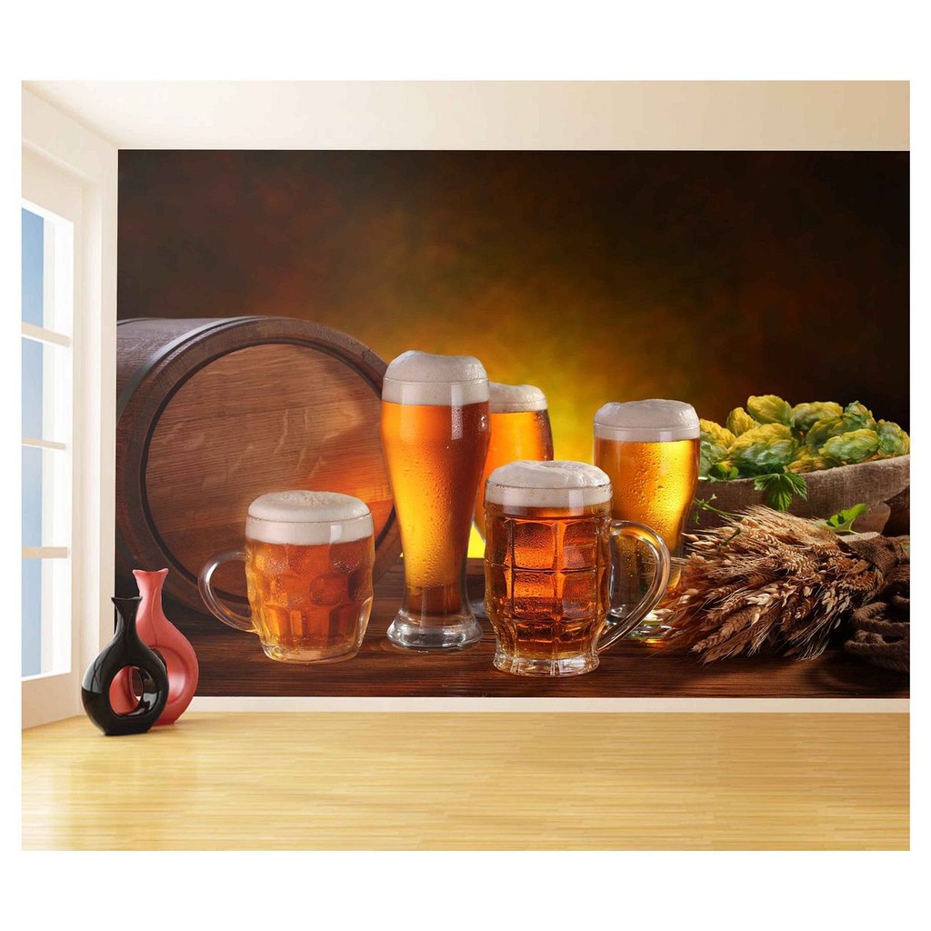 Papel de Parede - Adesivo de Parede Decorativo Cerveja bebida barril Lupulo 3D m² AL83