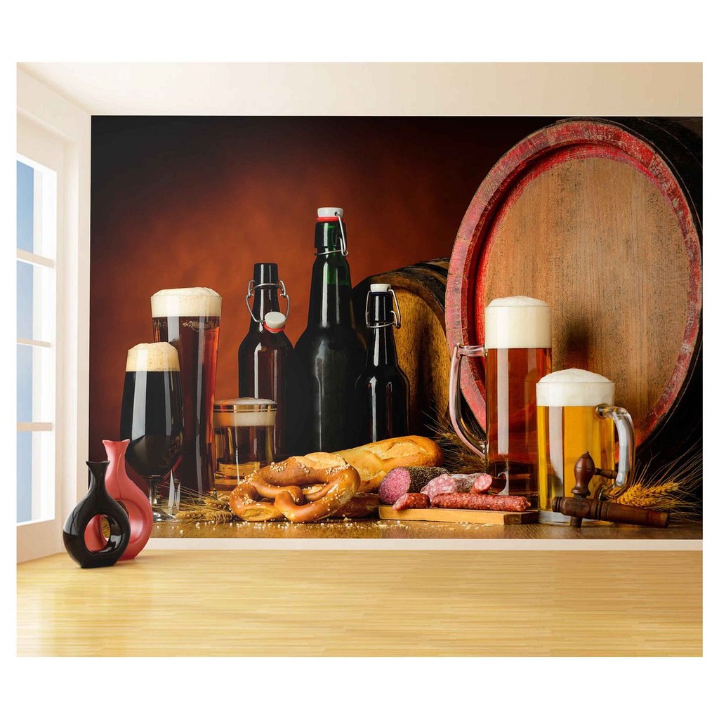 Papel de Parede - Adesivo de Parede Decorativo Cerveja bebida barril caneca 3D m² AL85
