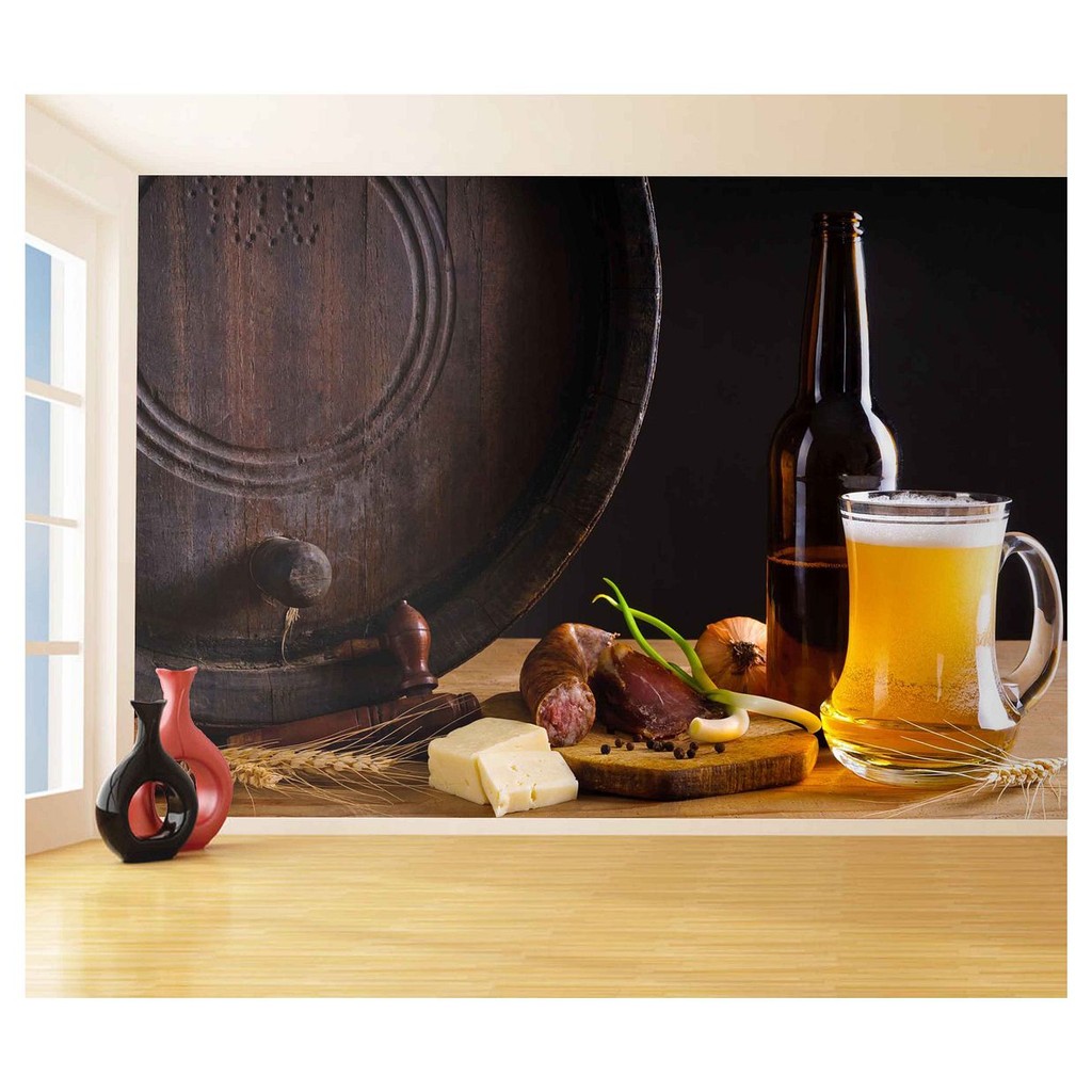 Papel de Parede - Adesivo de Parede Decorativo Cerveja bebida barril caneca 3D m² AL88