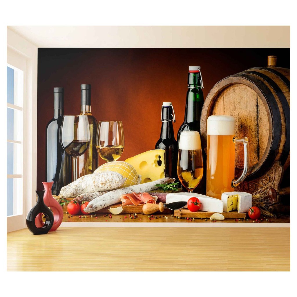 Papel de Parede - Adesivo de Parede Decorativo Cerveja bebida barril garrafa m² AL117