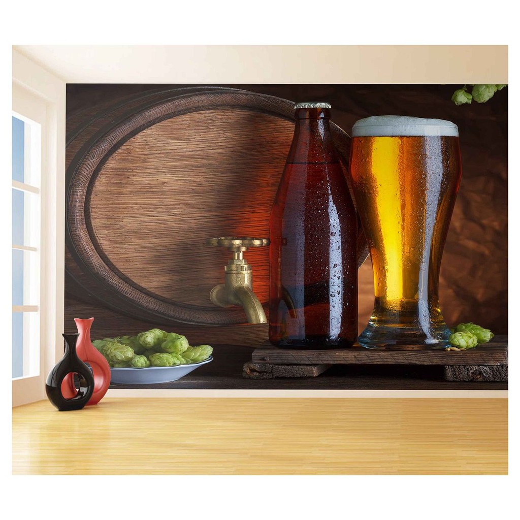Papel de Parede - Adesivo de Parede Decorativo Cerveja bebida barril Lúpulo m² AL170