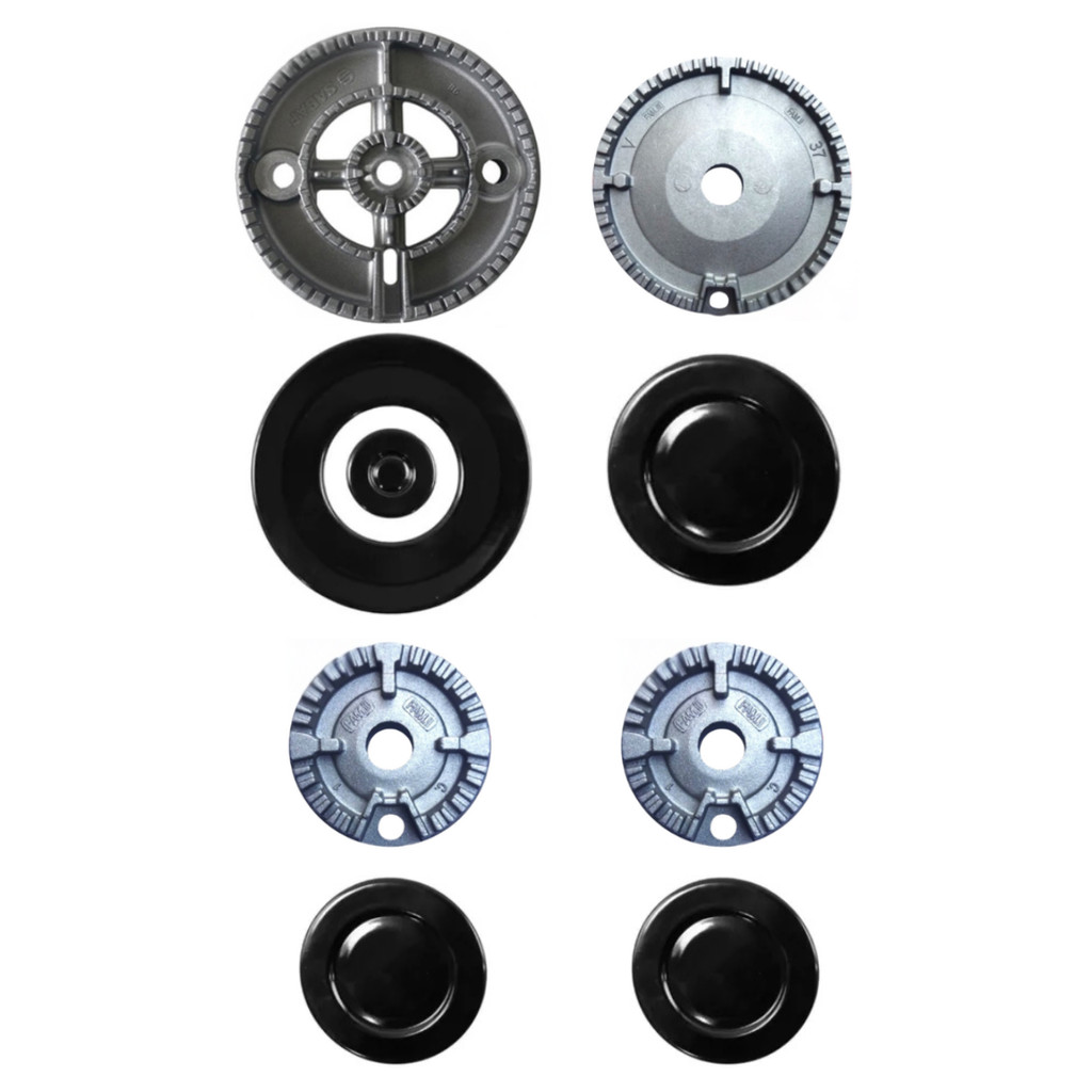 Kit Queimador + Espalhador Fogão Atlas Agile Up Glass 4B 1TC 1G 2P Diâm do Espalhador Gd Ø 13,7 - Md Ø 7,5 - Pq Ø 5,5 Cm