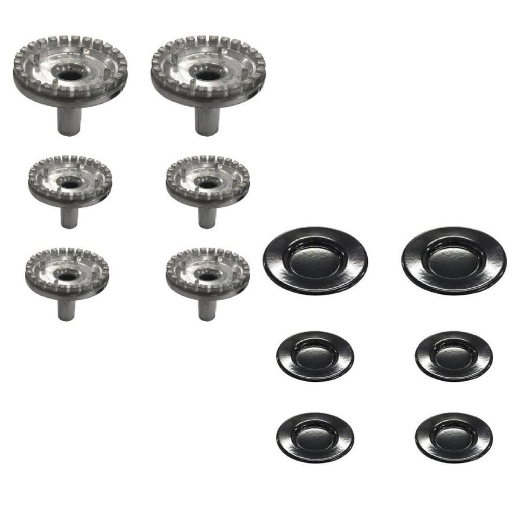 Kit Queimadores + Espalhadores Fogão Atlas New Atenas 6 Bocas 2G 4P Diâm. do Espalhador Gd Ø 8,0 - Pq Ø 6,8 Cm