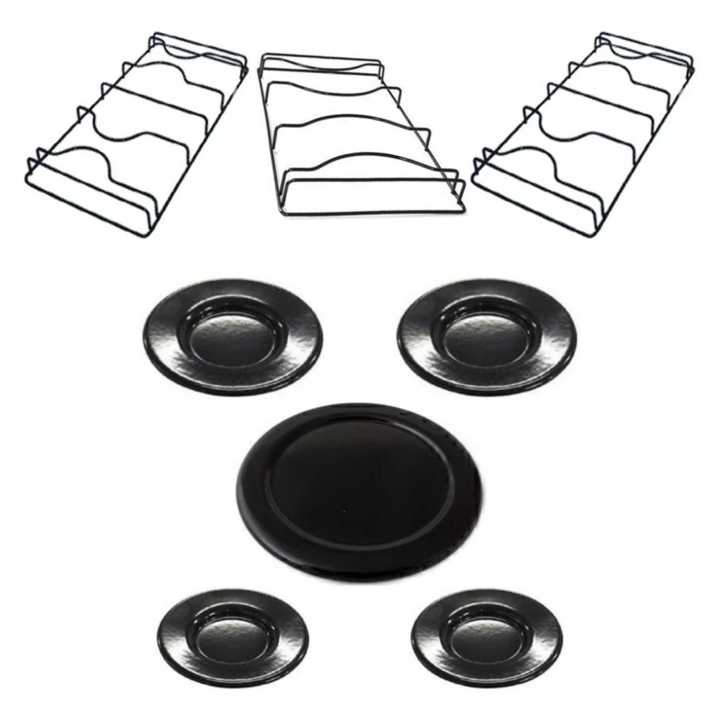 Kit Espalhador + Grelha Fogão Atlas New Fastcook 5 Bc 1G 2M 2P Diâm. do Espalhador Gd. Ø 11,7 - Md. Ø 8,0 - Pq. Ø 6,8 Cm