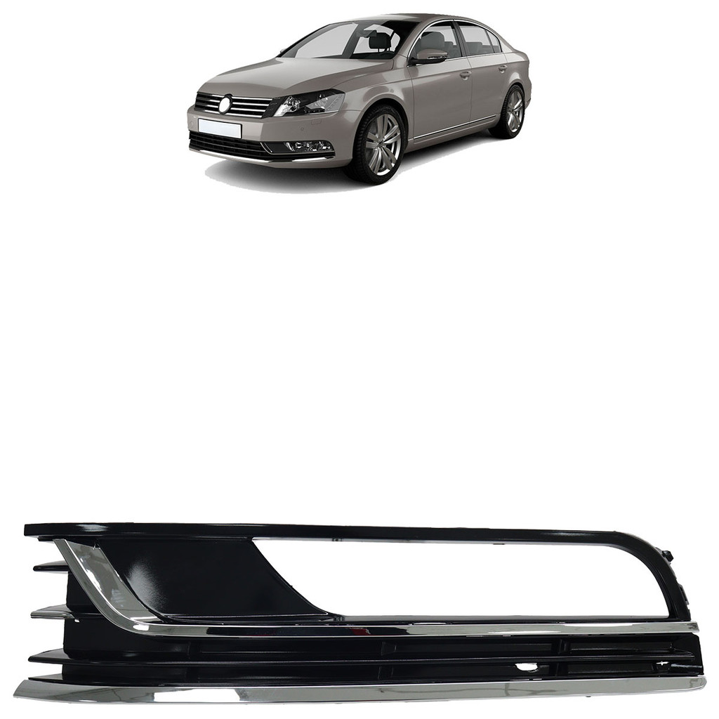 Moldura Grade Milha Passat 2011 2012 2013 2014 2015 Black Piano Com Friso Cromado