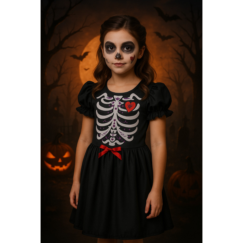 Roupinha caveira mexicana divertida para meninas halloween pronta entrega