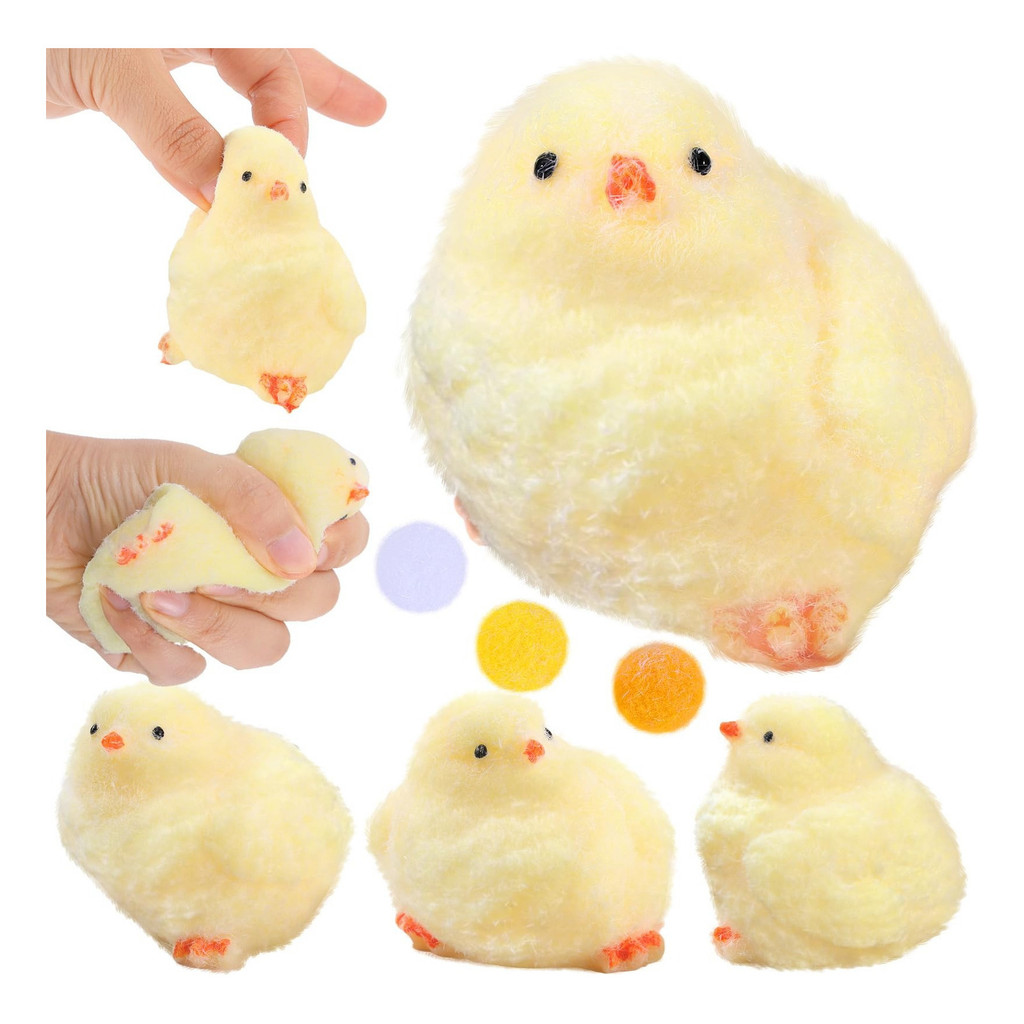 Kit 2 Brinquedos Squishy Pintinho Fofo Anti Estresse Macio para Apertar Alívio do Estresse