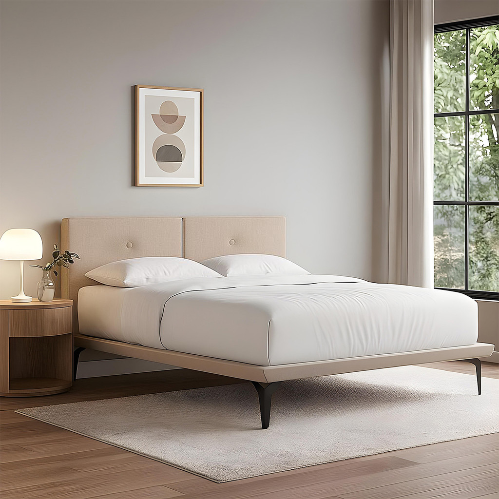 Cama Japonesa Toquio Casal com Cabeceira Almofada Linho Bege