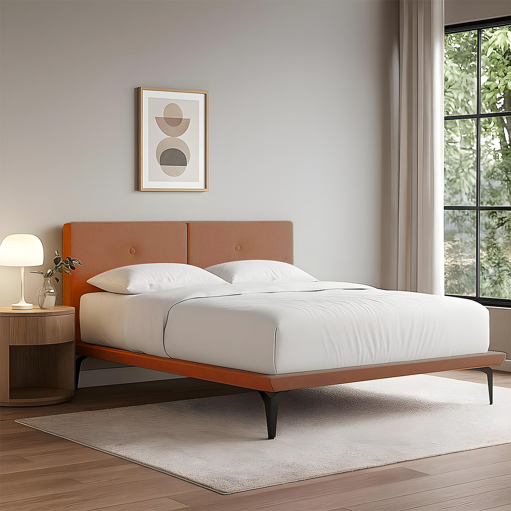 Cama Japonesa Toquio Casal com Cabeceira Almofada Linho Telha