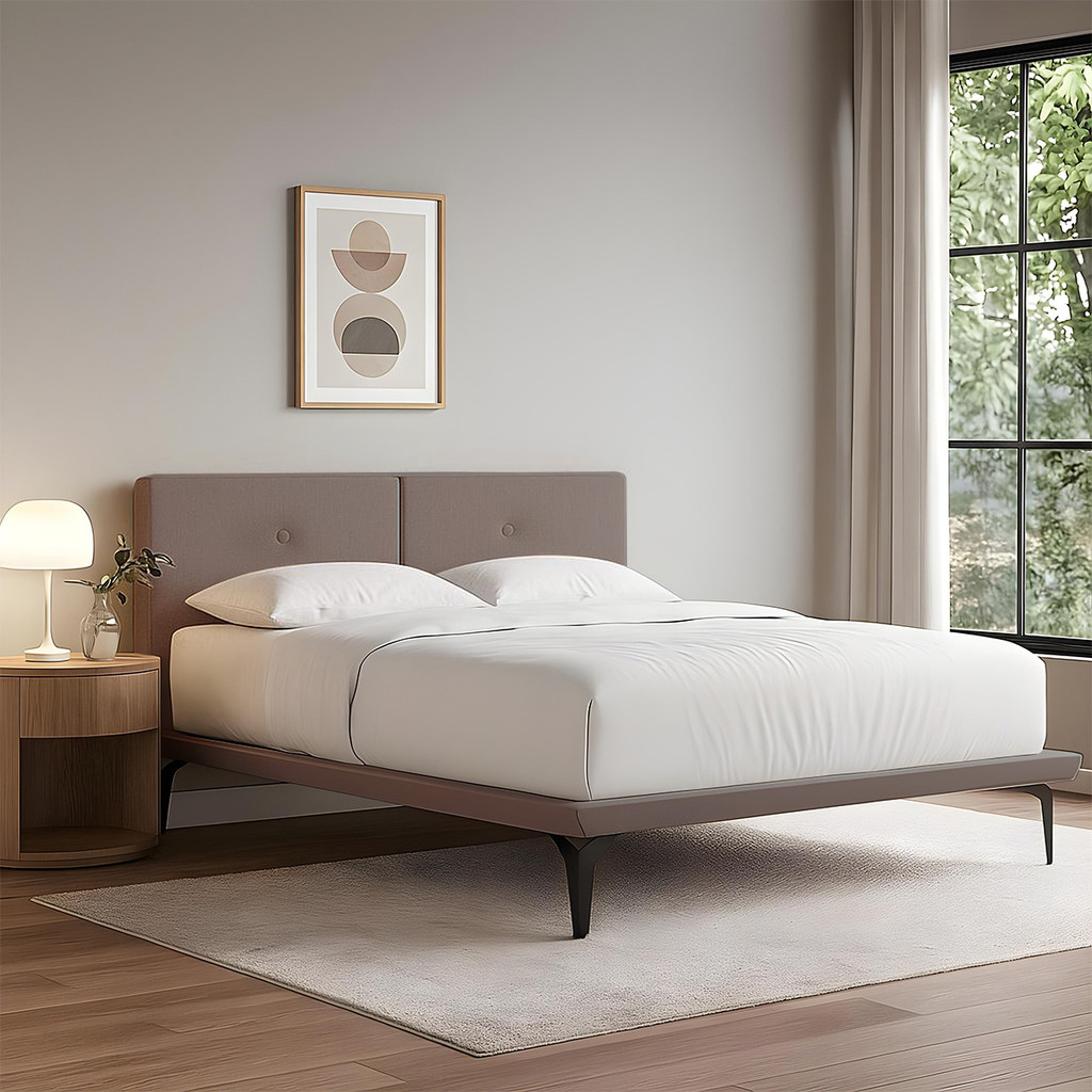 Estrutura para Cama Japonesa Toquio King com Cabeceira Almofada Linho Marrom