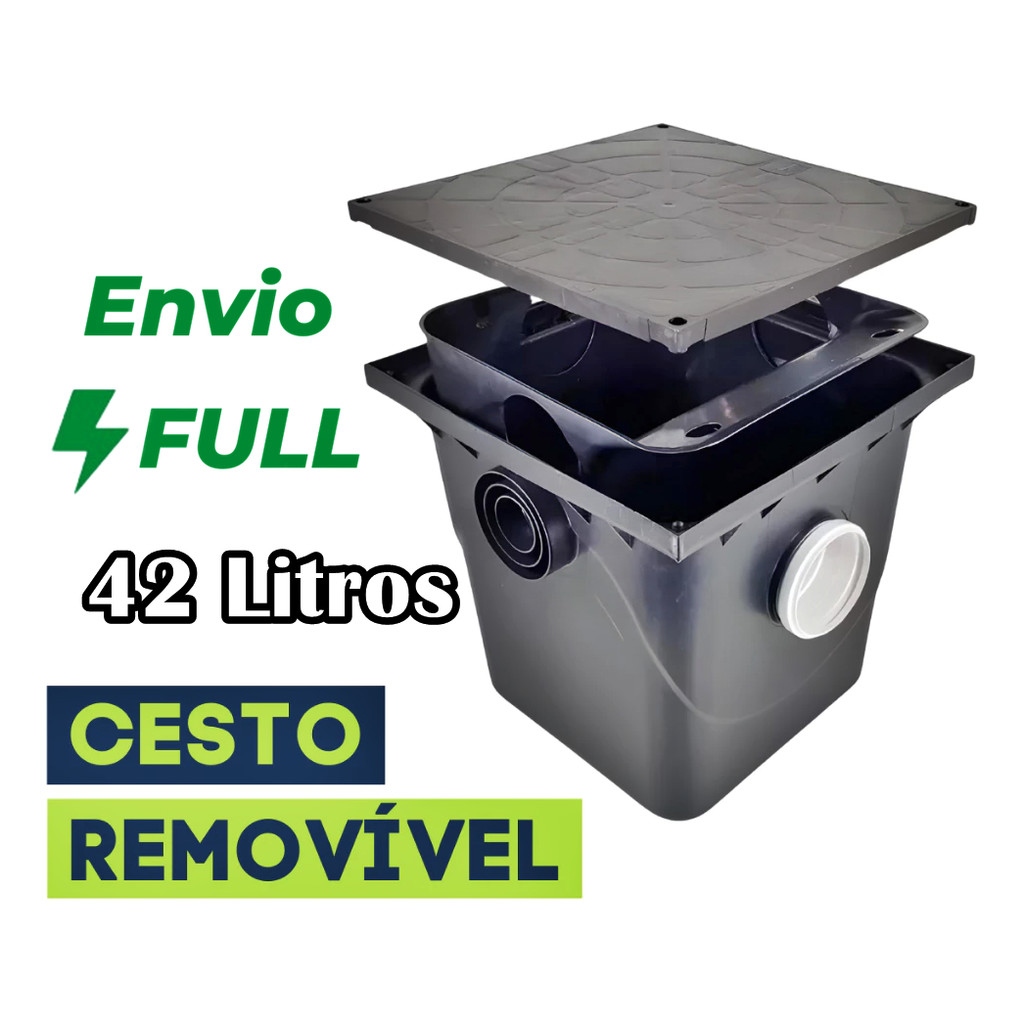 Caixa Coletora Gordura Cesto Tampa Taf 42l Limpeza Preto