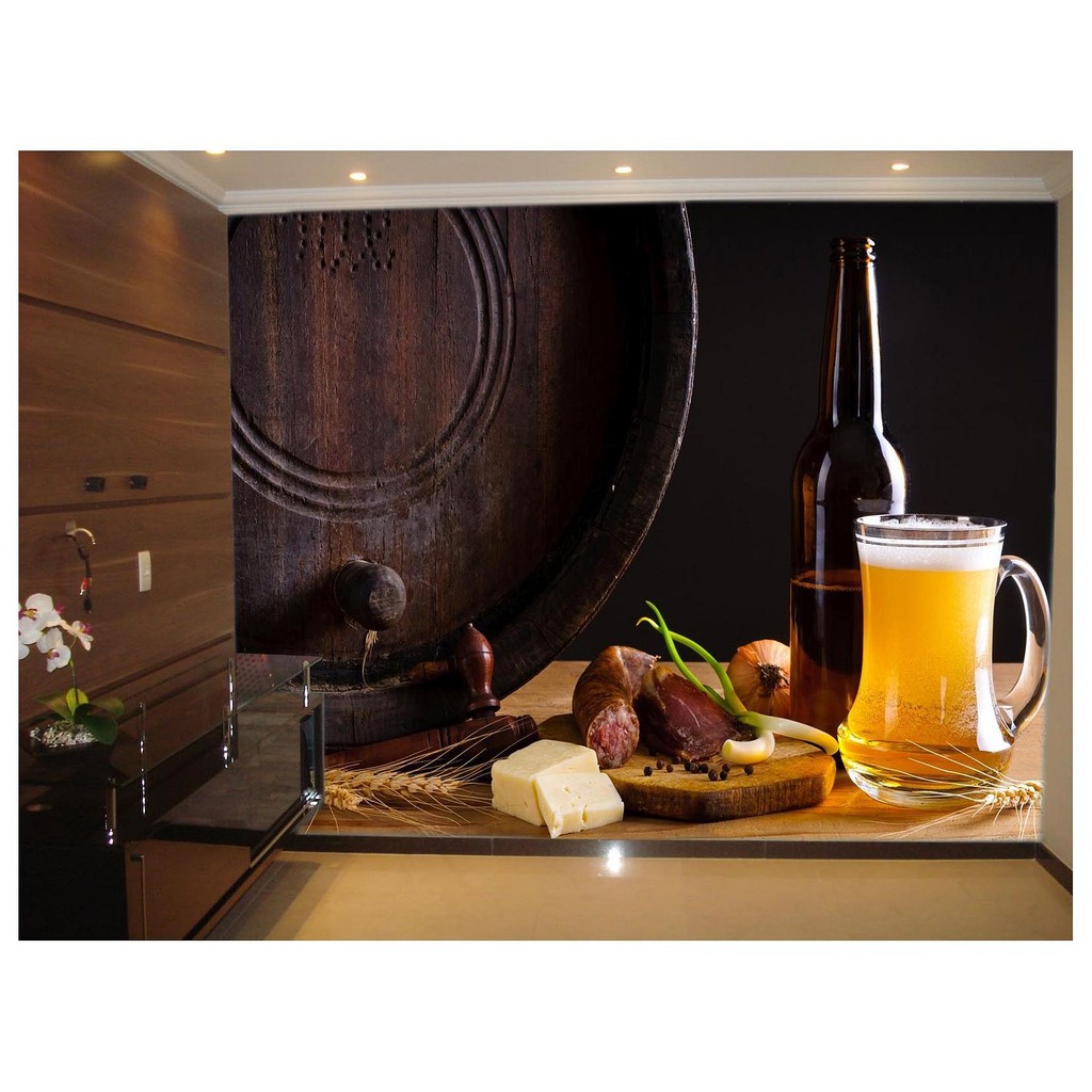Adesivo de Parede Cerveja petisco Tonel cevada 3D m² AL88