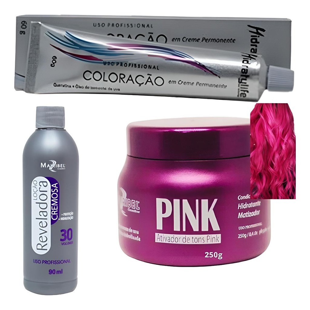 Kit Tinta De Cabelo Profission 1 Coloração 1 Ox 1 Matiz 250g pink