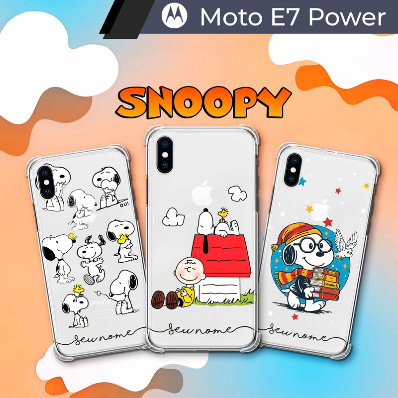 Capa/Capinha - Motorola Moto E7 Power - Transparente Snoopy Personalizada com Nome