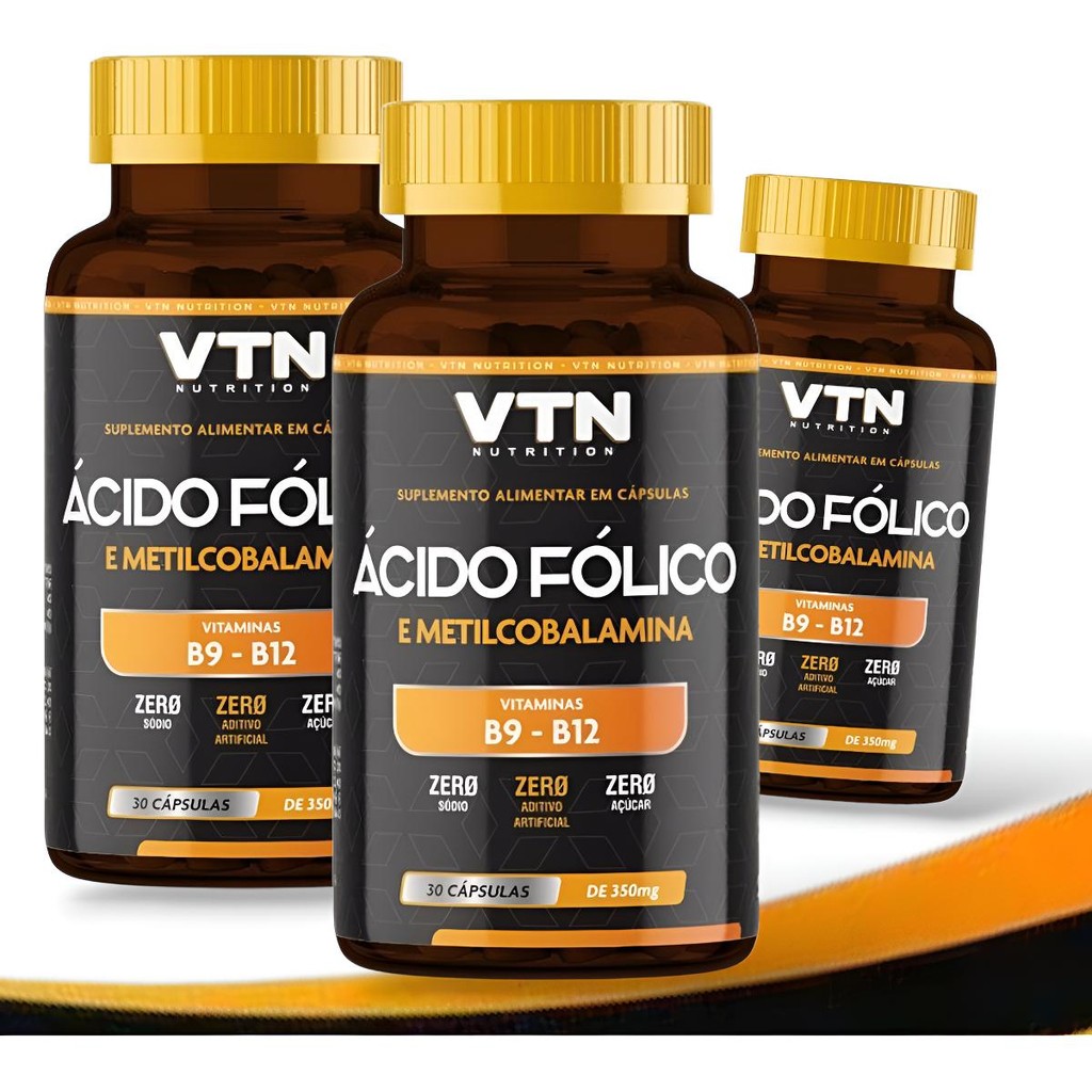 3 Ácido Fólico E Metilcobalamina Vitaminas B9 B12 Vtn 30caps