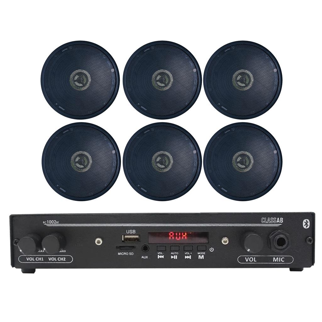 Kit Som Ambiente Receiver + 6 Arandelas Pretas De Gesso Casa