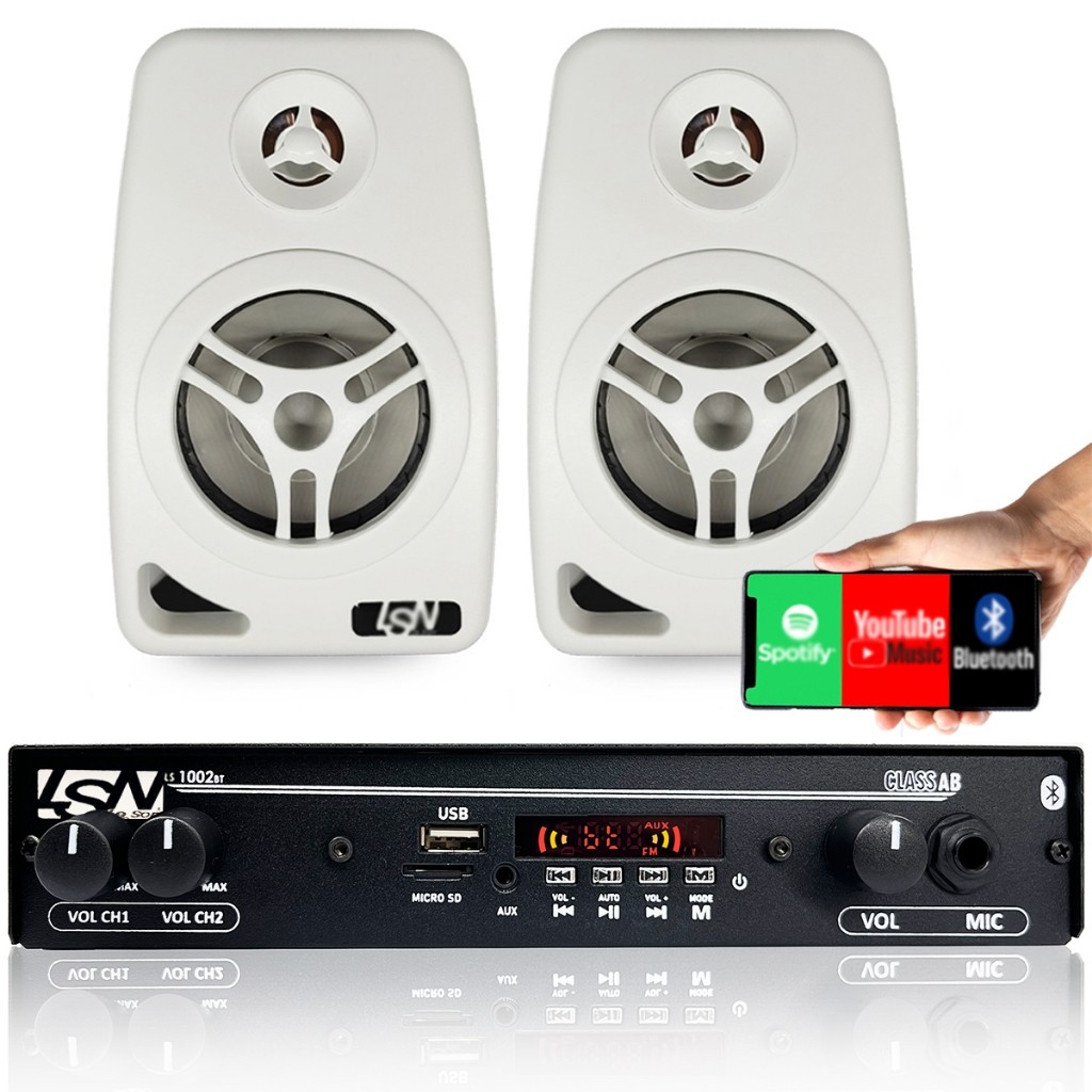 Kit Receiver Slim 1002bt Leson + 2 Caixa Som Parede Br Leson