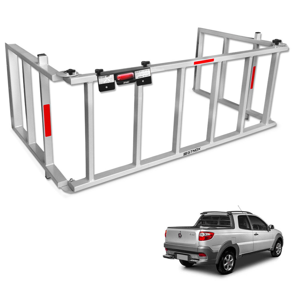 Extensor Caçamba Strada 2014 a 2026 Prata Rampa Divisor 200kg Aço Carbono Gtnox Prolongador LED EDR