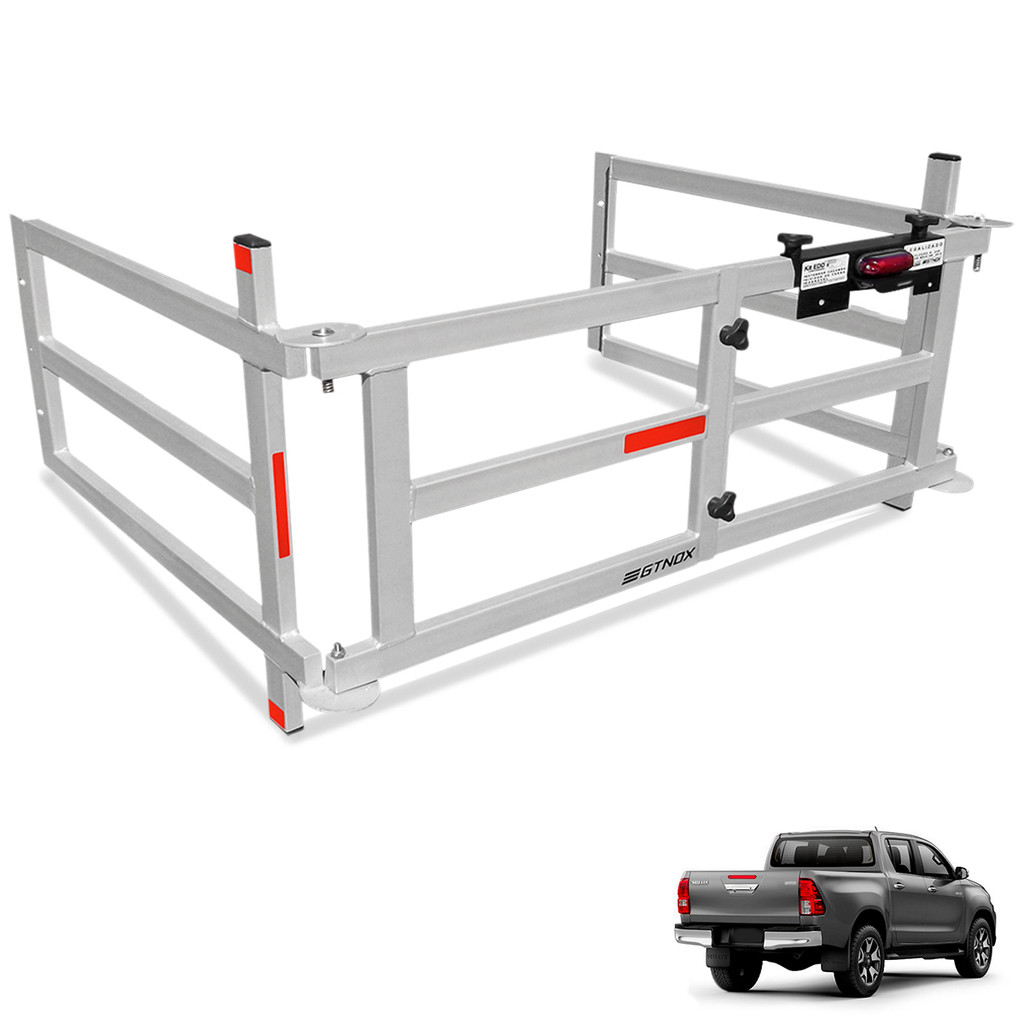 Extensor Caçamba Hilux SRX 2016 a 2026 Prata Dobravel Divisor EDD Aço Carbono LED Gtnox Prolongador