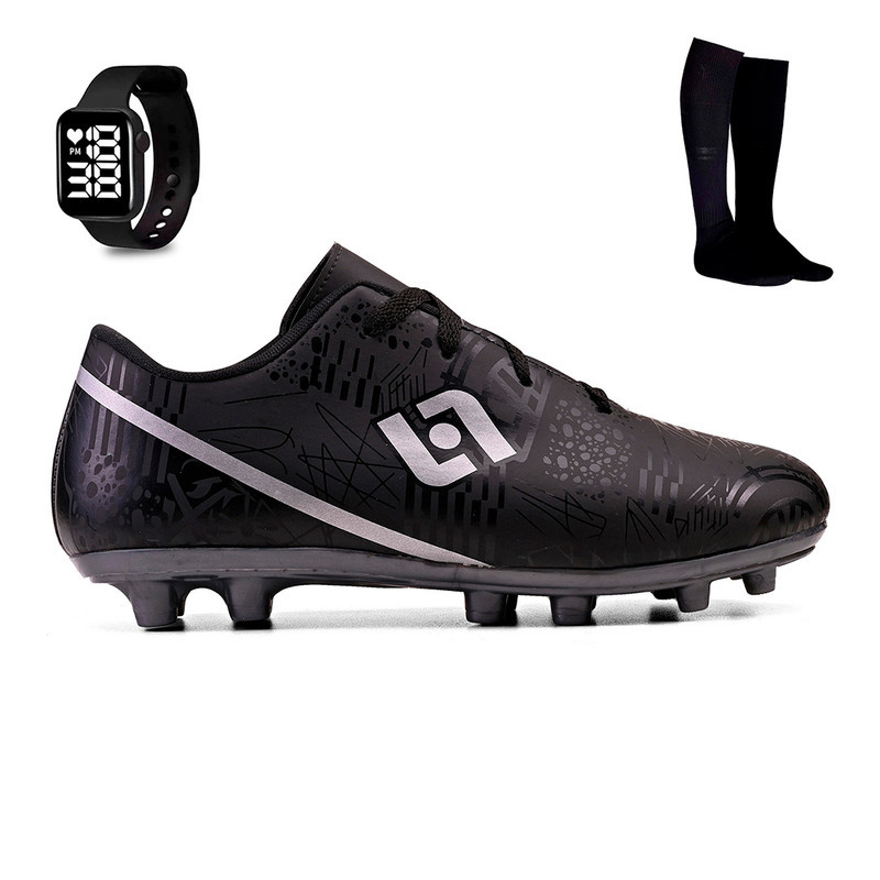 Kit: Chuteira de Campo, Society ou Quadra Leve e Confortável + Meião e Relógio em Oferta na Shopee