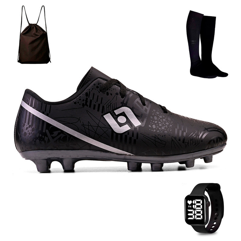 Chuteira de Trava, Society ou Quadra Leve e Confortável + Mochila + Meião e Relógio em Oferta na Shopee