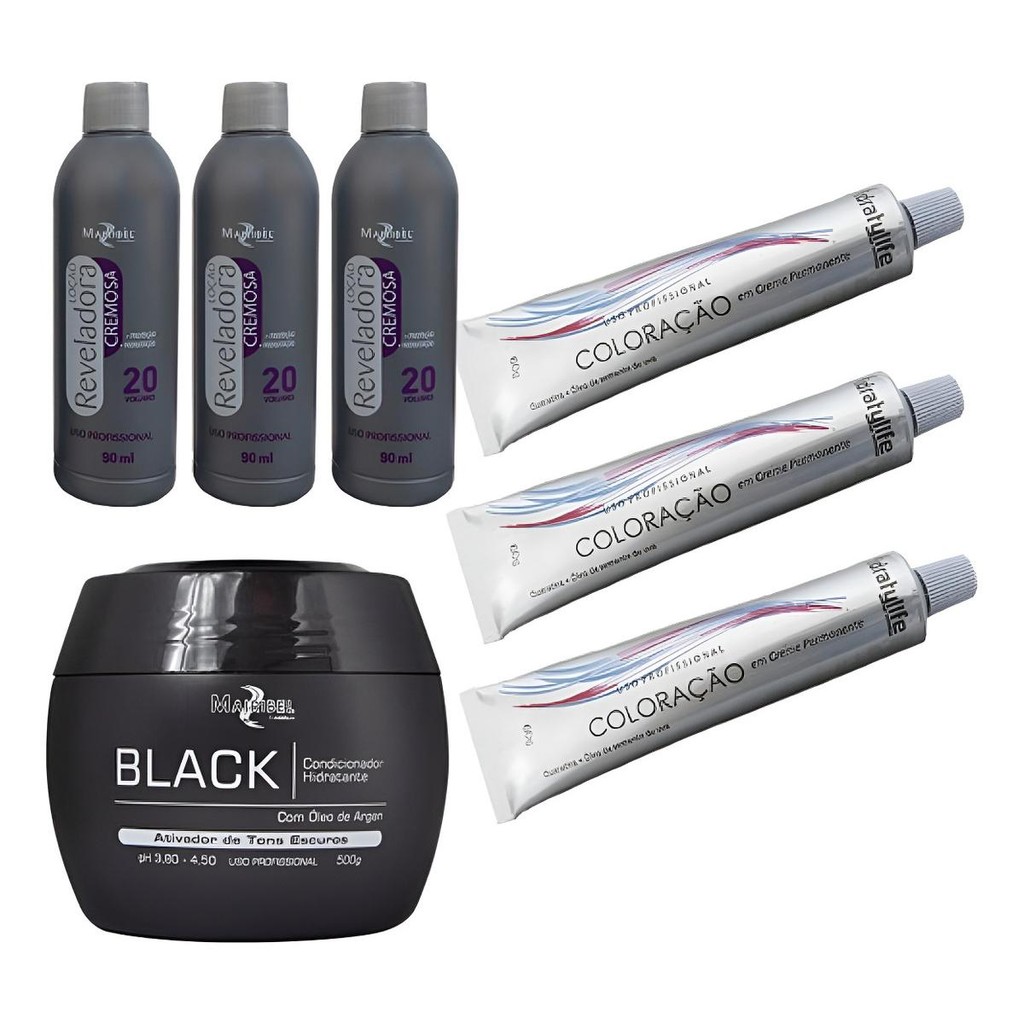 Mairibel 3 Colorações Nº1 Preto Azulado + Matizador Preto+ 3 Ox20