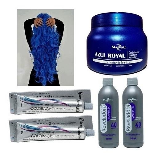 Kit 2 Colorações Azul Royal + 1 Masc 250g + 2 Ox Vol40 - Mairibel
