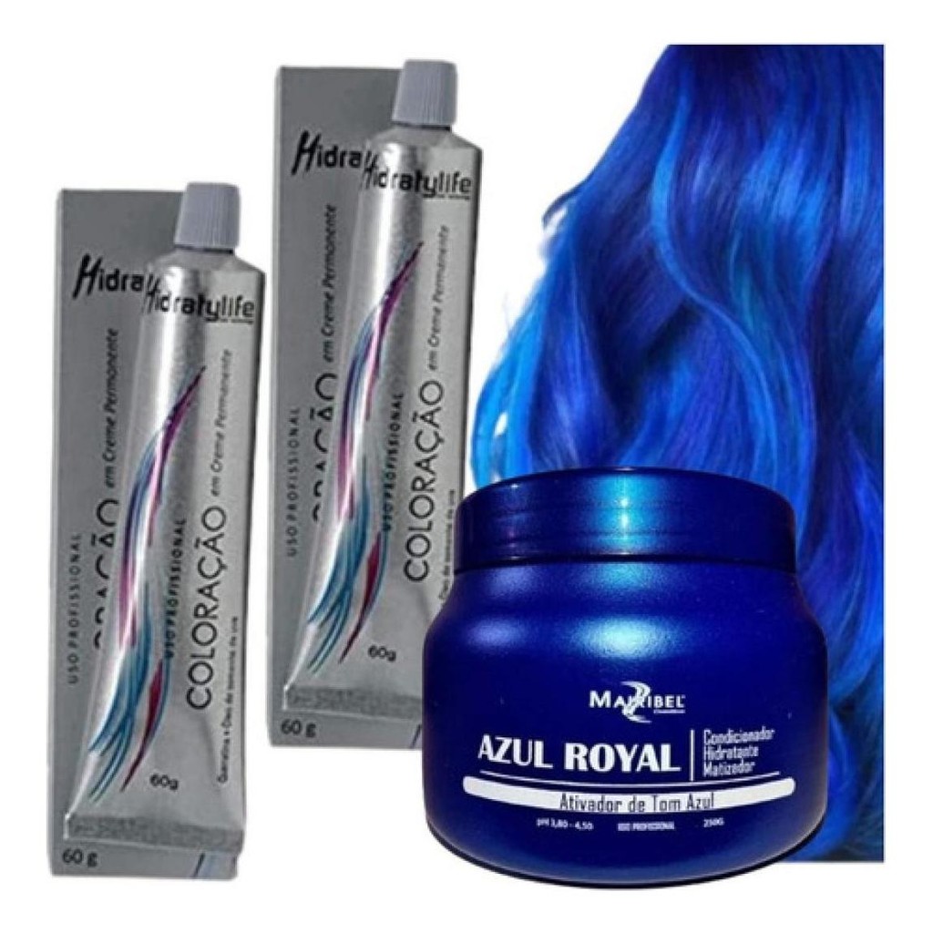 Kit Azul Royal 2 Tinta 1 Mascara Matizante 250g Mairibel Fantasia Tonali