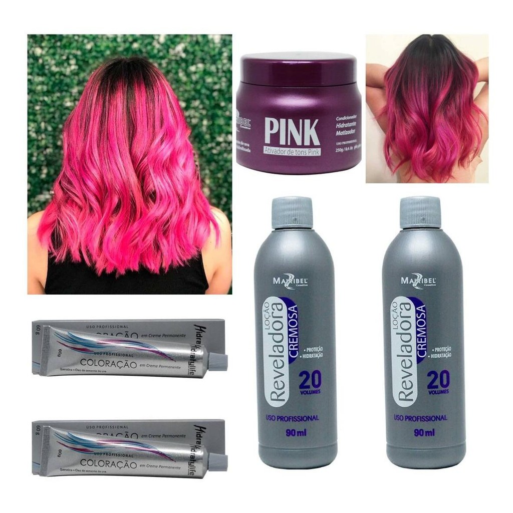 2 Colorações Pink + 2 Ox 20v 90ml + 1 Matizador Pink 250g Mairibel
