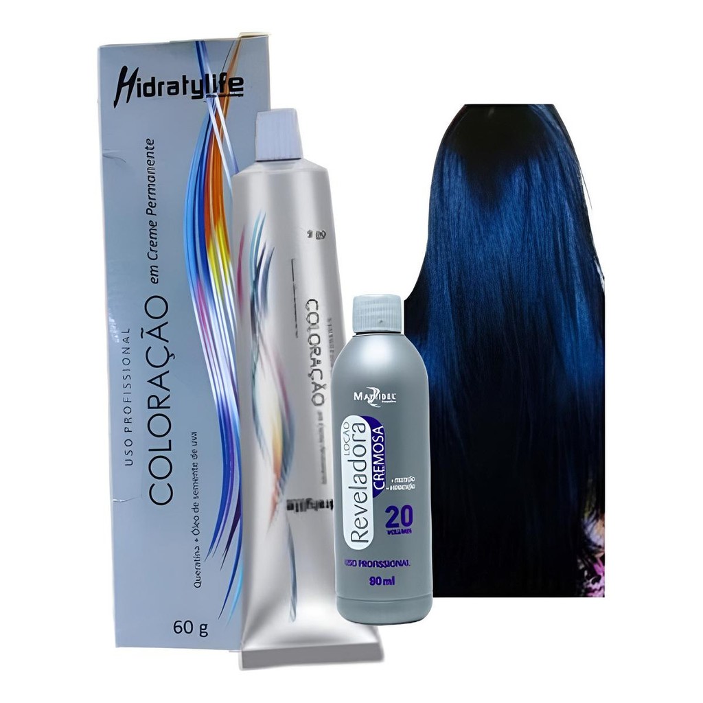 Coloração Preto Azulado + Ox Vol 30 vol 90 ml Mairibel Tom Preto em Oferta na Shopee