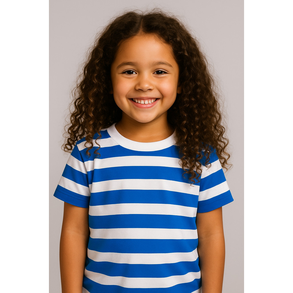 Blusa Infantil Listrada Azul e Branco – Moda Menina Casual