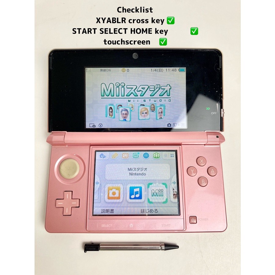 Used N3DS Nintendo 3DS CTR-001 Misty Pink With Stylus console operation check! Startup confirmed Stylus