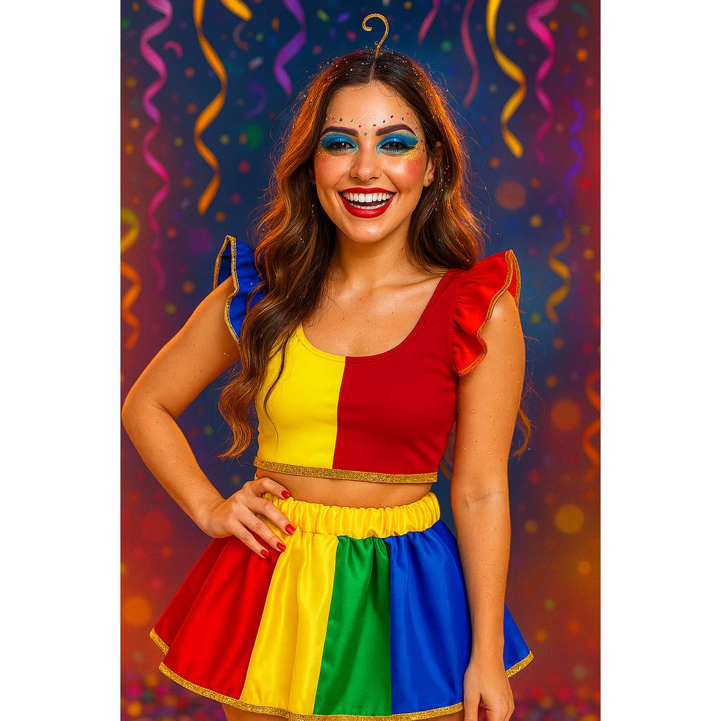 Roupas de Carnaval Adulto – Conjunto Frevo Luxo Colorido Feminino