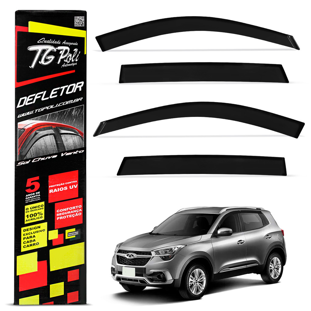 Calha de Chuva Tiggo 5x 2018 a 2026 Defletor Fumê Acrílico Tgpoli